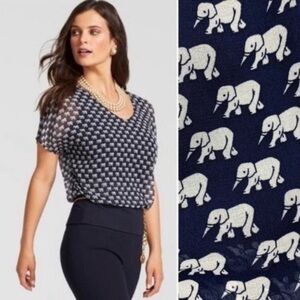 CABI Parade Blouse Elephant Print Navy/White Sz L #5345  NWOT